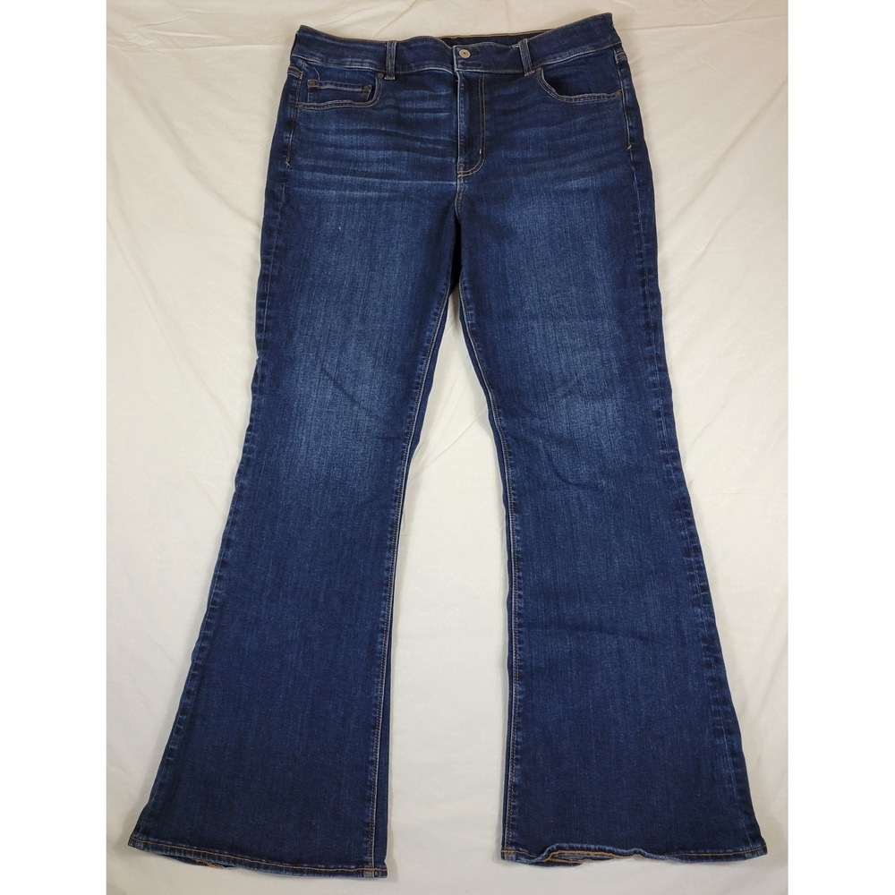 American Eagle Hi-Rise Artist Flare Jeans Dark Wash Super Stretch Womens 18 Reg